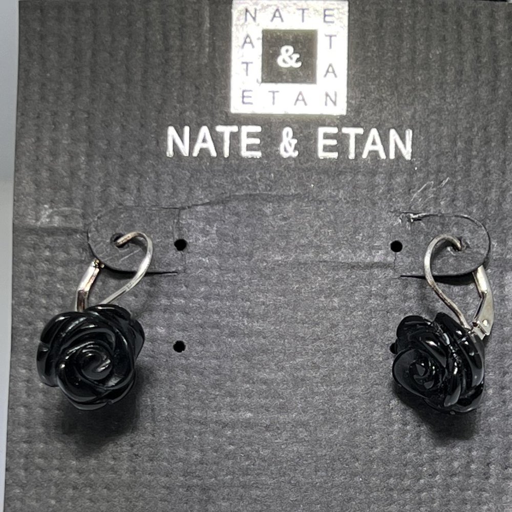 Nate & Etan black rose earrings, NWOT